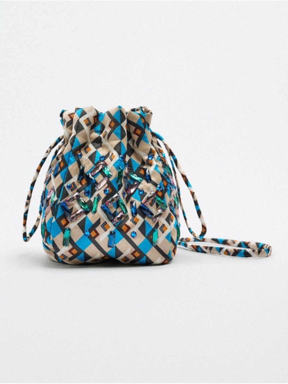 Zara Geometric Beaded Drawstring Bag